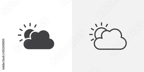 Partially cloudy icon vector set in black flat and line stroke style