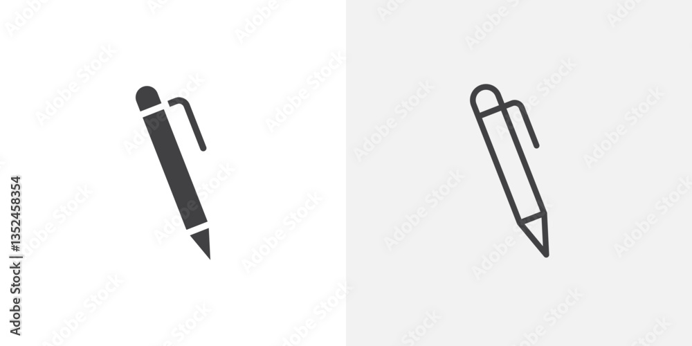 Pen icon vector set in black flat and line stroke style Pen icon vector set in black flat and line stroke style
