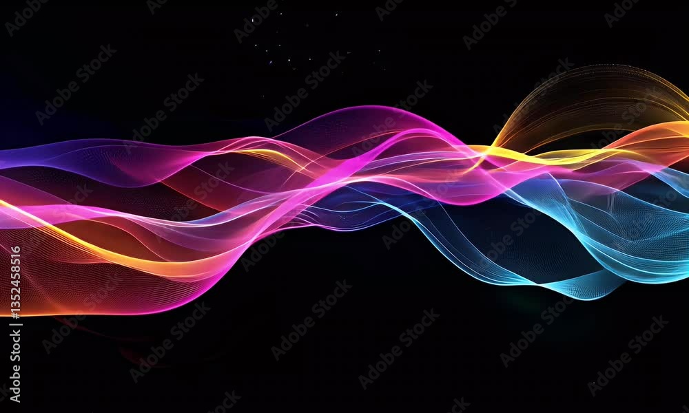 Abstract Animation Of Colorful Particle Waves Flowing Across Black Background Abstract Animation Of Colorful Particle Waves Flowing Across Black Background