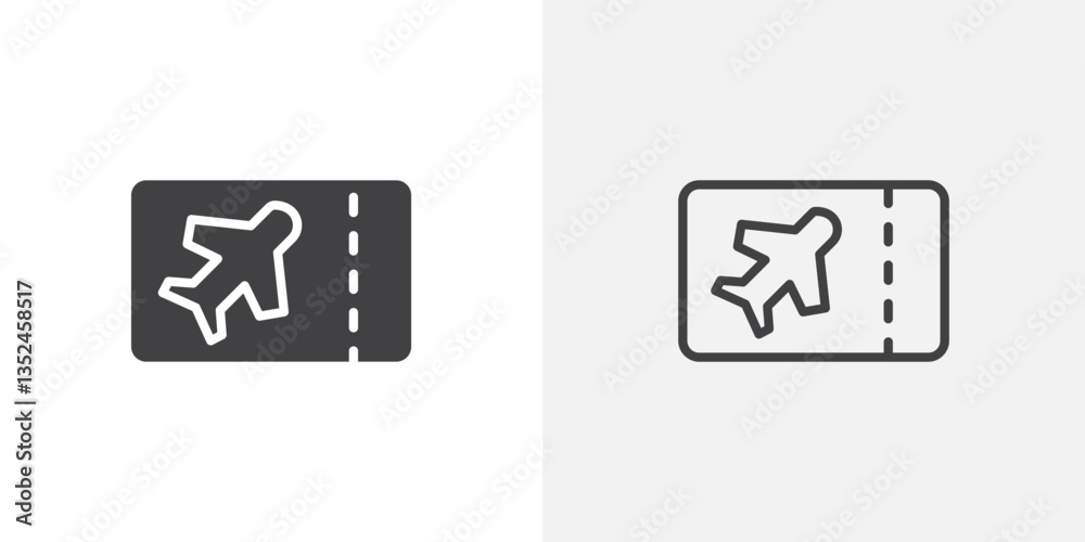 Plane Ticket icon vector set in black flat and line stroke style Plane Ticket icon vector set in black flat and line stroke style