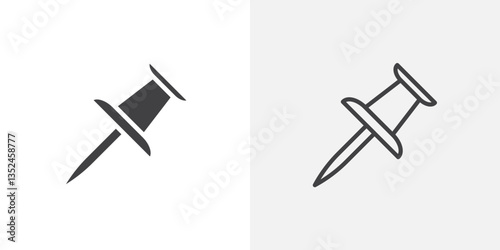 Push Pin icon vector set in black flat and line stroke style
