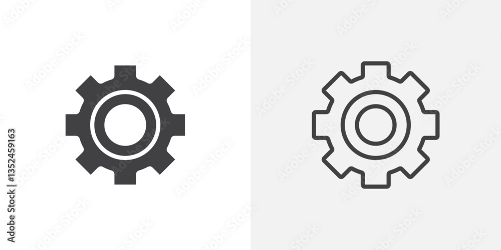 Settings button icon vector set in black flat and line stroke style Settings button icon vector set in black flat and line stroke style