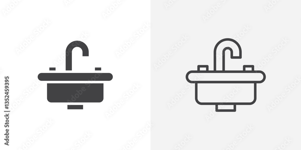 Sink icon vector set in black flat and line stroke style