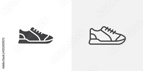 Sneaker icon vector set in black flat and line stroke style
