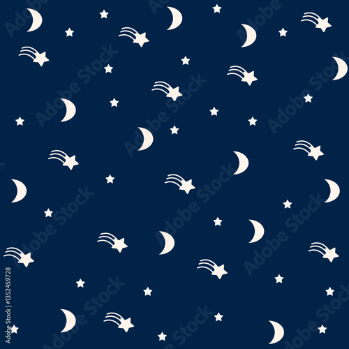 Seamless vector background with stars and moon on cloud sky. Sweet dream and sky theme vector for wallpaper, textile, fashion, background, stationary, wrapping, card, and phone cases.