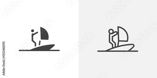 Windsurf icon vector set in black flat and line stroke style