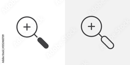 Zoom in icon vector set in black flat and line stroke style