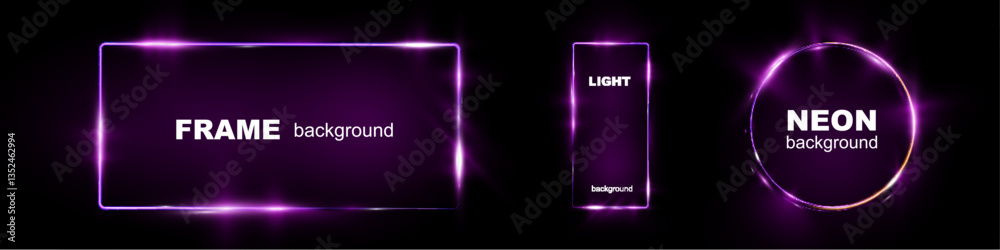 Neon banner vector collection featuring glowing purple neon shapes including hexagon, rectangle, triangle, circle, on dark transparent background.
Neon banner vector collection featuring glowing purple neon shapes including hexagon, rectangle, triangle, circle, on dark transparent background.