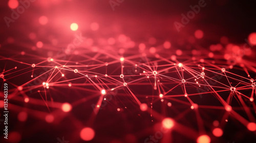 Technology Digital Network Line and Dots Connection. Cyberspace Abstract Background Red Color. 3d rendering