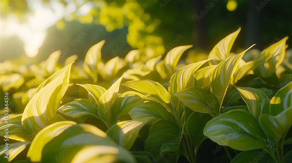 Obraz premium Lush Hosta Leaves in Spring with Soft Natural Light and Details