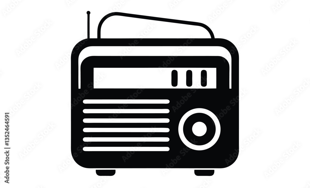 Classic radio silhouette vector with antenna icon Classic radio silhouette vector with antenna icon
