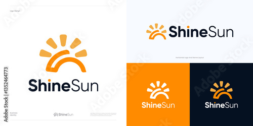 Creative simple geometric half sun vector design template element for business and identity, Modern minimal sunburst logo icon design, Sun with letter S, Symbol sun bright for solar energy and nature.