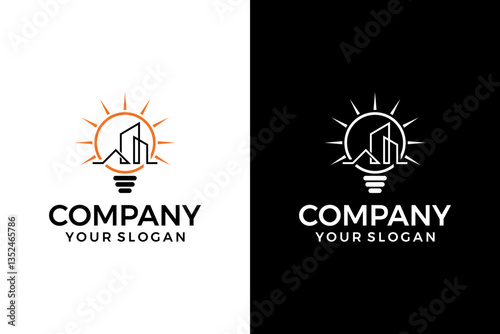 smart home, house and bulb logo design
