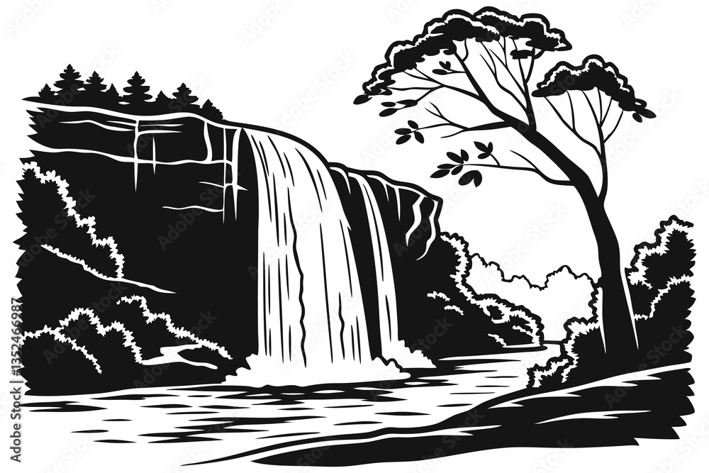 Fototapeta premium Mystical Waterfall in the Caucasus Mountains