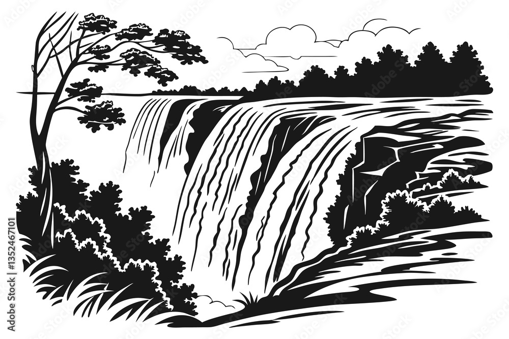 Fototapeta premium Majestic Waterfall in the Heart of the Caucasus