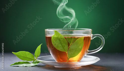 Wallpaper Mural A cup full of tea with steam coming out of it on a green background. Torontodigital.ca