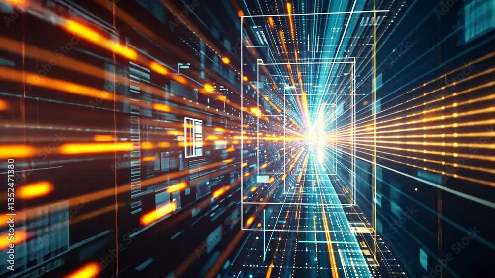 Blaues Lichtnetzwerk mit Datentunnel