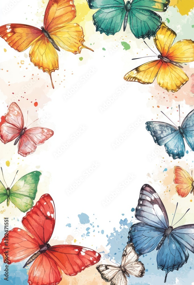Obraz premium Watercolor Butterflies Adorn A Colorful And Artistic Border Design