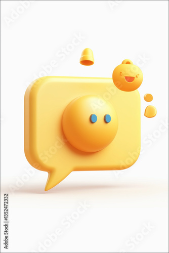 3D Speech bubble message with bell and new notification. Social media reminder. Chat notice. Subscribe to newsletter. Realistic design emoji icon isolated on white. 3D Vector illustration