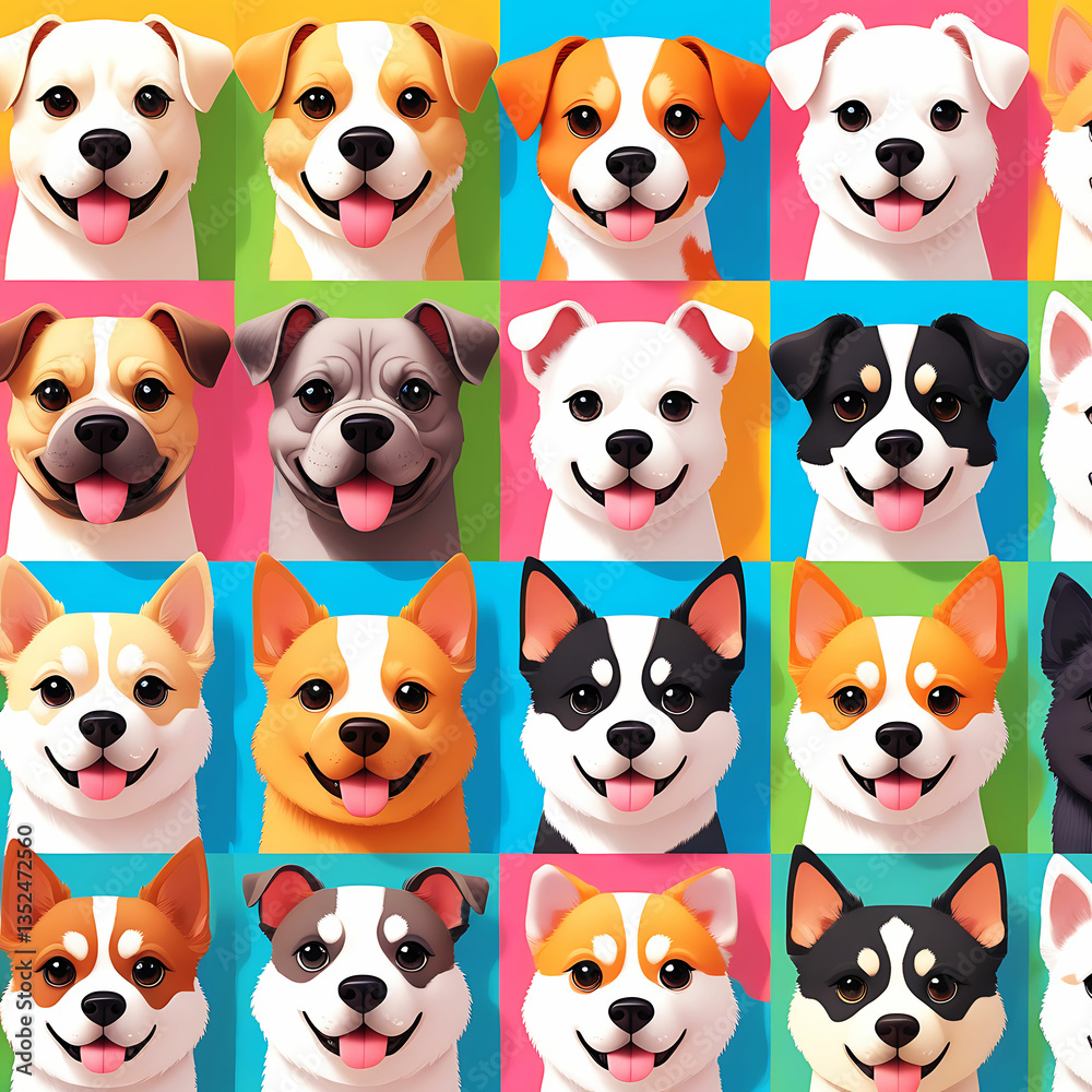 Obraz premium Cute and smile dog heads doodle vector set and Cute facial expression icon of the dog.
