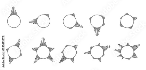 Circular audio music equalizer soundwave symbol set. Voice visualization spectrum abstract radial sound wave illustration effect.