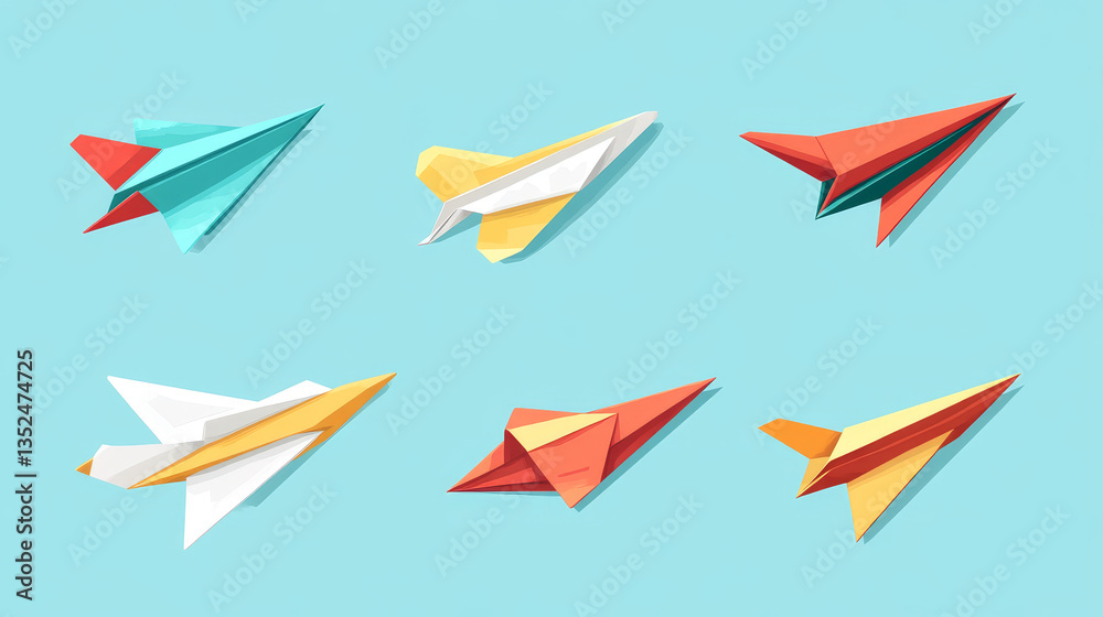 Realistic handmade paper planes collection on transparent background. Origami aircraft in flat style. Vector illustration. Realistic handmade paper planes collection on transparent background. Origami aircraft in flat style. Vector illustration.