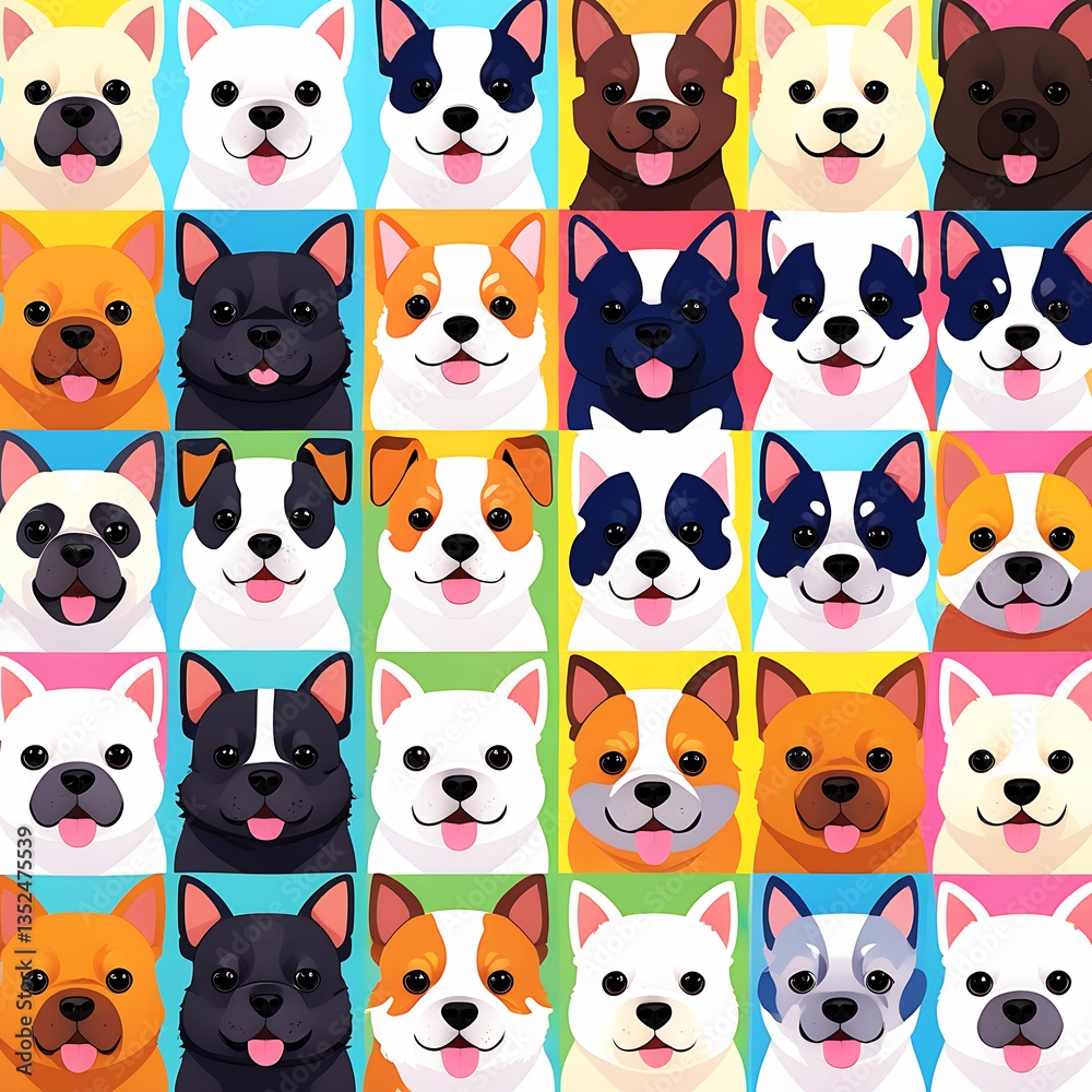 Fototapeta premium Cute and smile dog heads doodle vector set and Cute facial expression icon of the dog.
