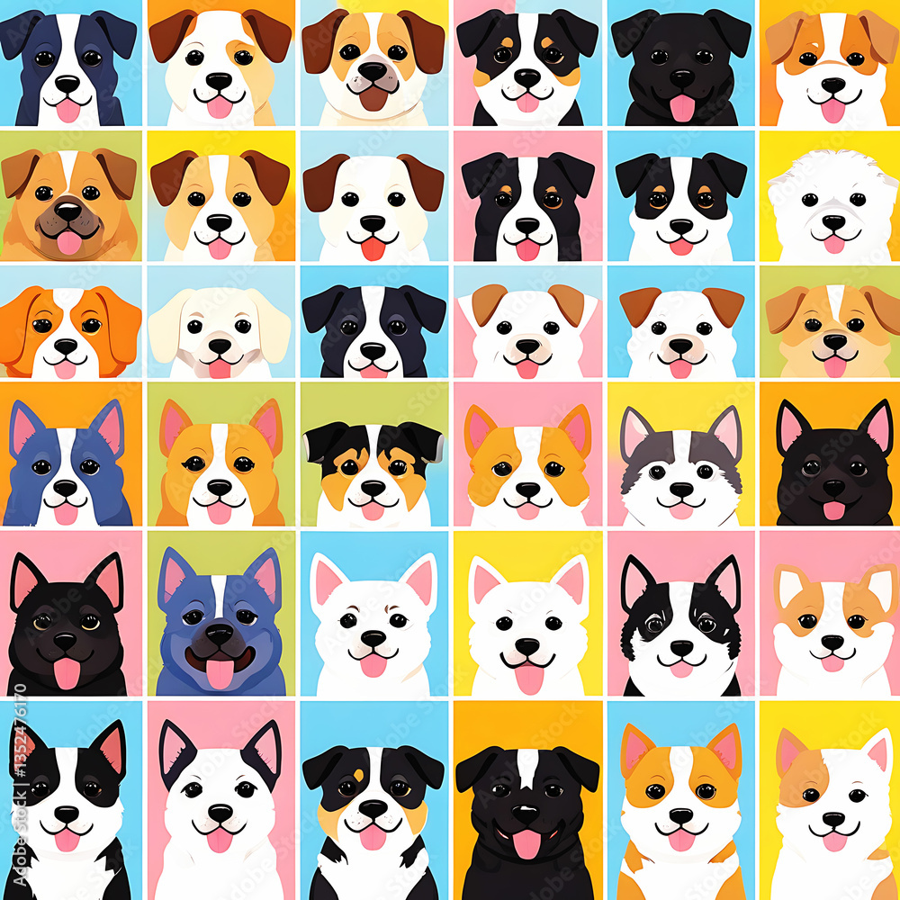 Obraz premium Cute and smile dog heads doodle vector set and Cute facial expression icon of the dog.