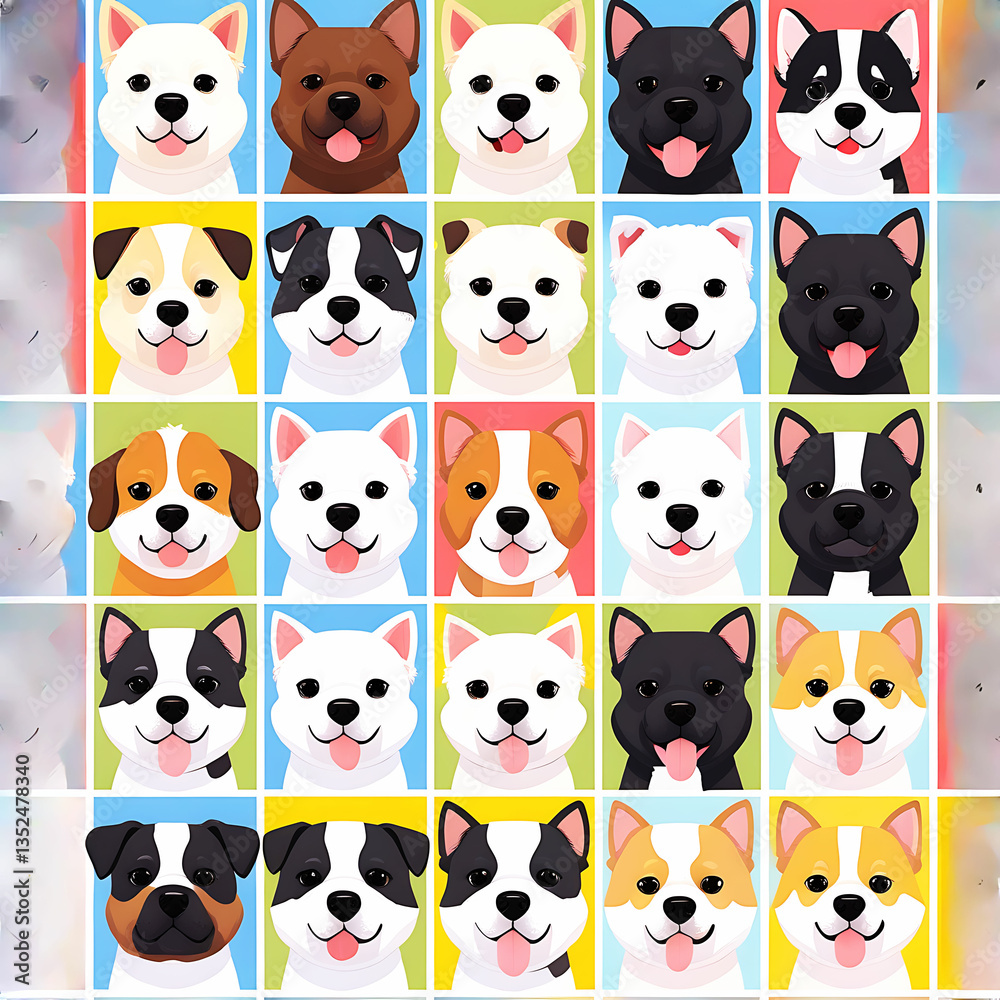 Obraz premium Cute and smile dog heads doodle vector set and Cute facial expression icon of the dog.