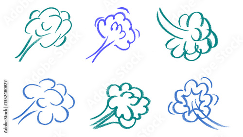 Fart Cloud Crayon Chalk Drawing Vector Set