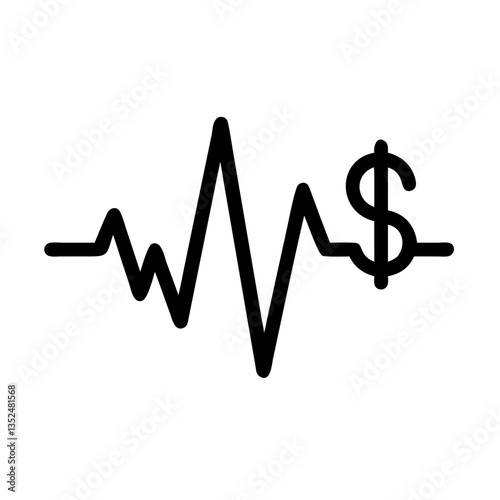 heartbeat and dollar symbol icon - flat stroke design for healthcare and financial applications
