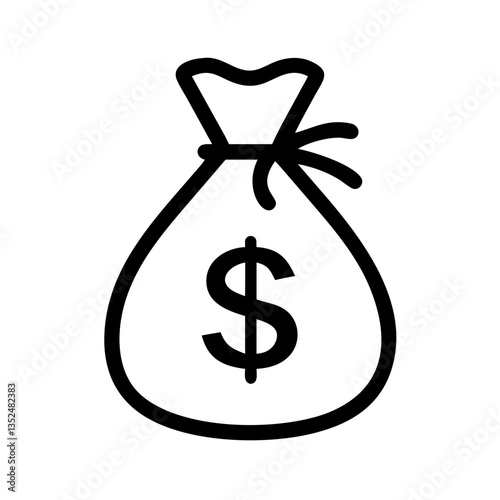 money bag symbol representing savings, wealth, finance, investments, and economic growth flat stroke icon for apps and websites
