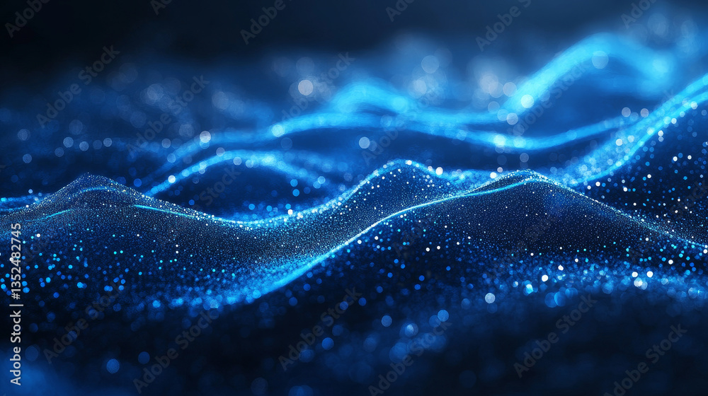 Digital cyberspace futuristic, Blue color particles wave flowing with bokeh and light, Lines and dots connection abstract background. 3d rendering Digital cyberspace futuristic, Blue color particles wave flowing with bokeh and light, Lines and dots connection abstract background. 3d rendering