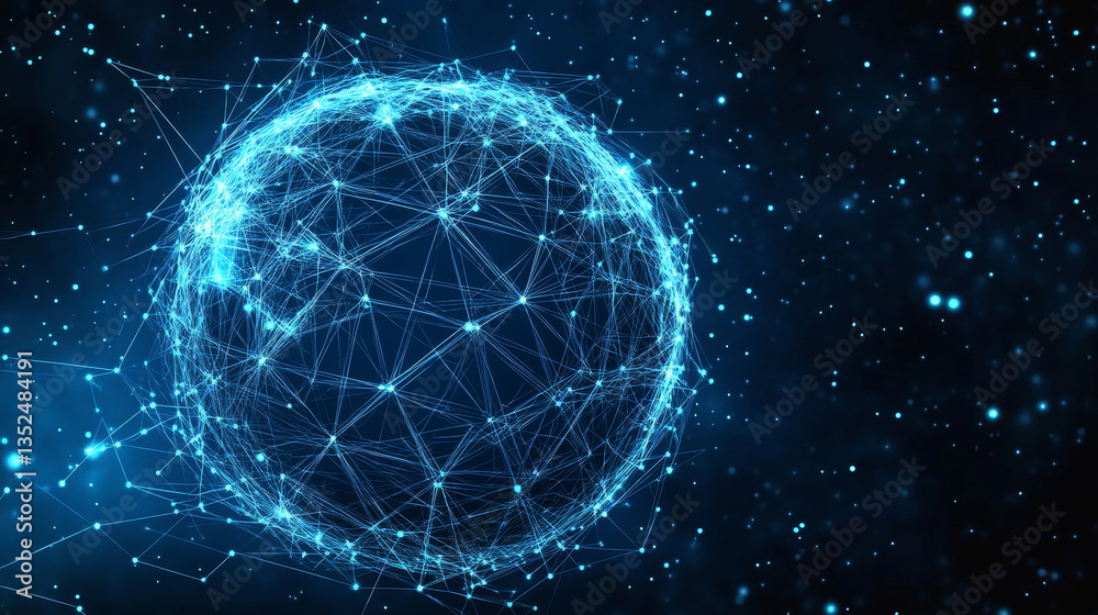 Vector blue neon illuminated globe with geometric polygonal grid and glowing points - connection network or international business concept Vector blue neon illuminated globe with geometric polygonal grid and glowing points - connection network or international business concept