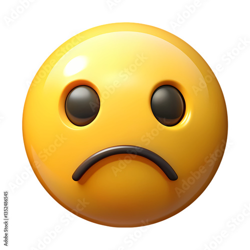 Sad Emoji 3D Yellow Smiley Face Image isolated on transparent background