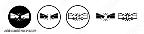 Rear end collision icons symbol. Flat and line design style.