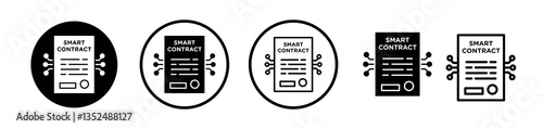 Smart contract icons symbol. Flat and line design style.