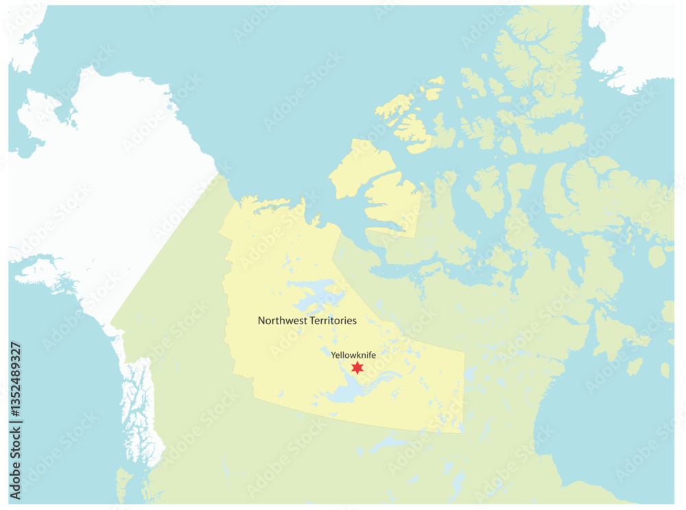 Fototapeta premium Map of Canada's provinces of Northwest Territories with Yellowknife as its capital