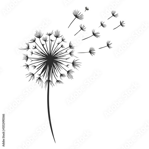 Dandelion Blowing in the Wind Line Art
