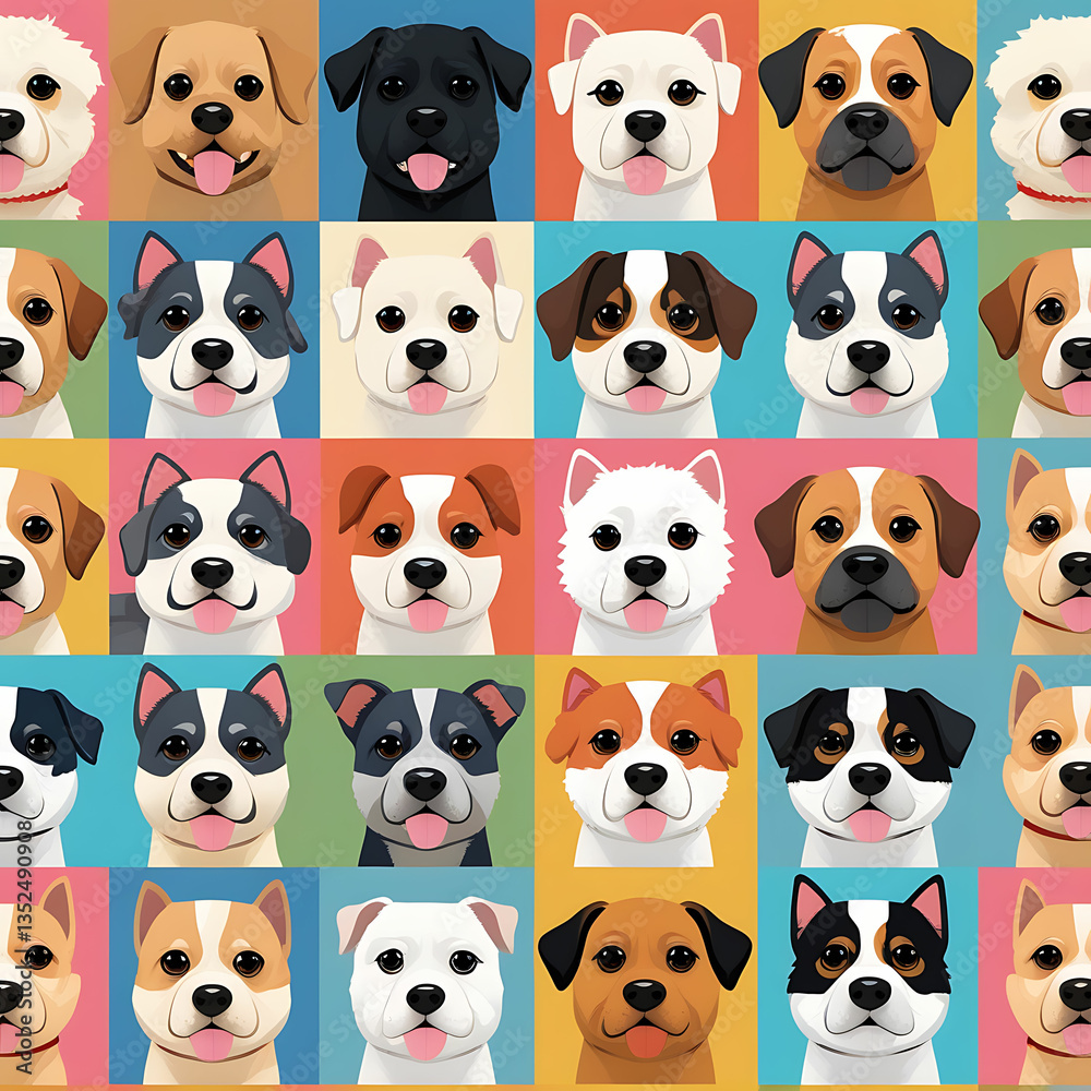 Naklejka premium Variety of Dogs,Popular Dog Breeds,Cute and smile dog heads doodle vector set. Comic happy dog faces character design of corgi, beagle and Cute facial expression icon of the dog.