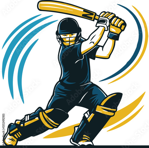 Stylized logo featuring a cricket player cricket logo vector illustration