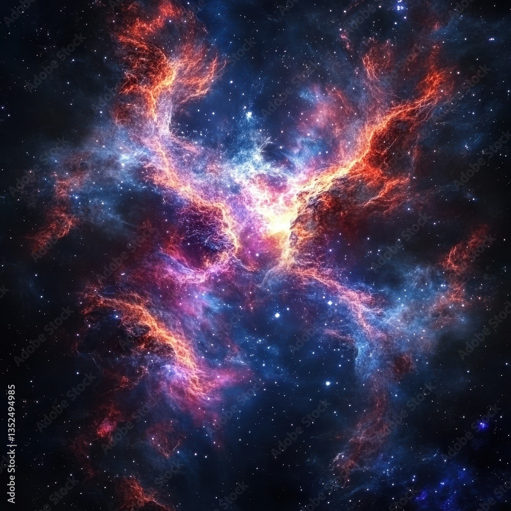 Fototapeta premium Colorful cosmic nebula swirls with many stars in a dark universe