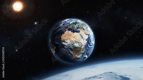 View of Earth and Moon in Space With the Sun in the Background Illuminating the Scene
