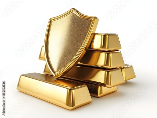 Stacked golden bars protected by a shield icon