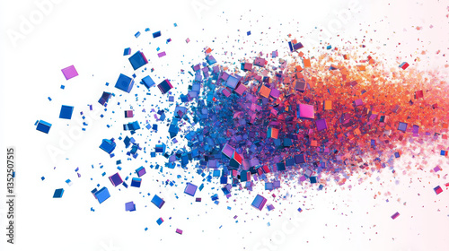Dispersed filled rectange dotted vector icon with disintegration effect. Rectangle pixels are arranged into damaging filled rectange shape.