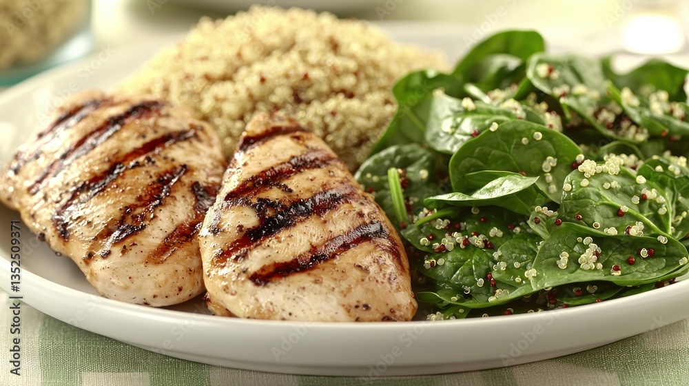 Grilled chicken breast with quinoa and spinach meal Grilled chicken breast with quinoa and spinach meal