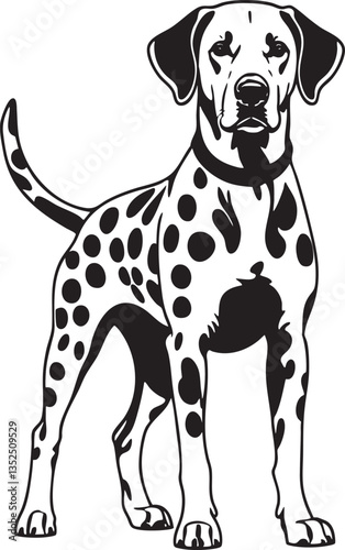 Dalmatian Dog Black and White Vector Outline