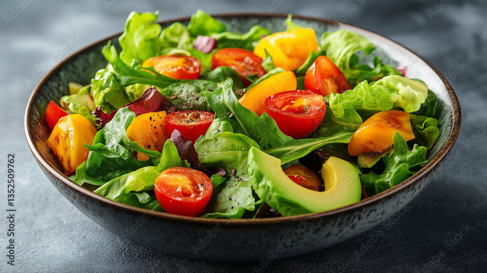Bowl salad with avocado in a bowl on white isolated background Bowl salad with avocado in a bowl on white isolated background