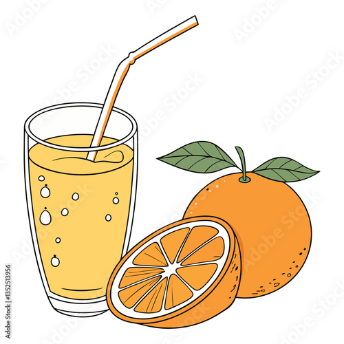 Fresh Citrus Refreshment: A vibrant visual showcasing the refreshing essence of oranges, featuring a glass filled with freshly squeezed juice, accompanied by whole and sliced fruits.