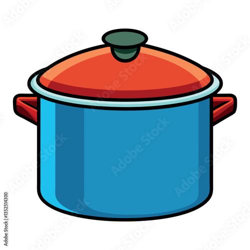 Cooking Pot Illustration: A vibrant illustration of a cooking pot with a blue body and a red lid. A clean, appealing image for culinary projects.